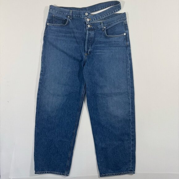 AGOLDE Cut-Out Baggy Straight-Leg Jeans Women’s Size 33 Blue Denim High Waist - Picture 2 of 15